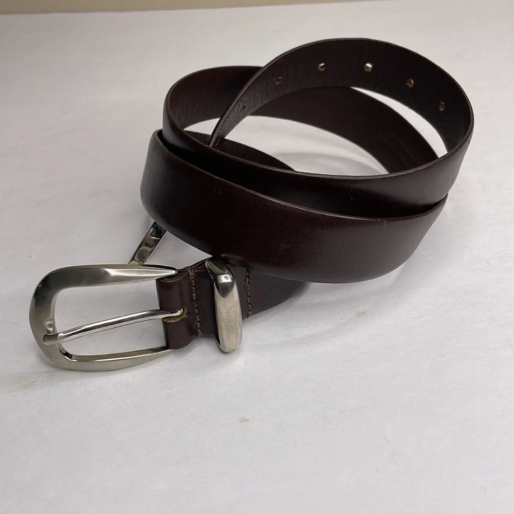 LEATHER BELT Men’s Brown Silver Hardware Handcrafted Corporate Wear Essential Lg